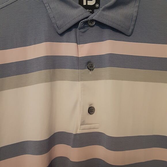 Footjoy FJ Golf Polo Shirt Mens Medium Blue Stripe Performance Stretch - Picture 2 of 7